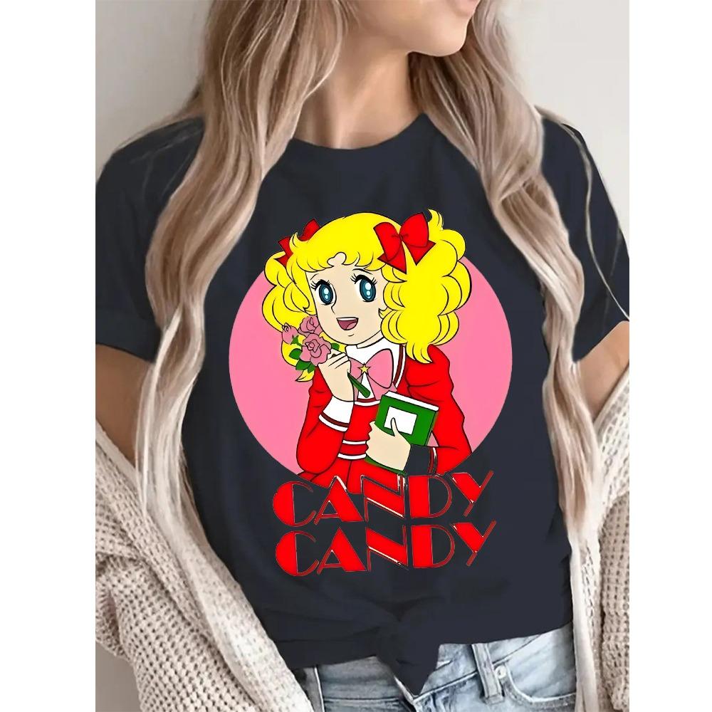 T-shirt Streetwear con Stampa Cartoon di Caramelle Abbigliamento Harajuku Moda Ragazze T-shirt Manica Corta Estate Maglietta Casual Femminile Girocollo Top