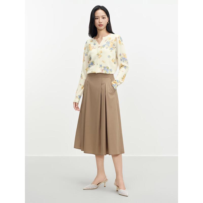 JUZUI Elegant Commuter High-Waist Wool Blend A-Line Midi Skirt