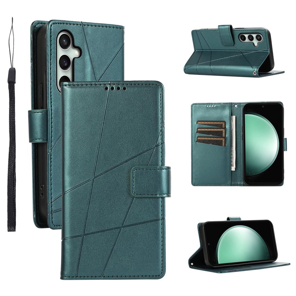 For Samsung Galaxy S25 FE Phone Case Line Imprint Leather Wallet Cover with Wrist Strap