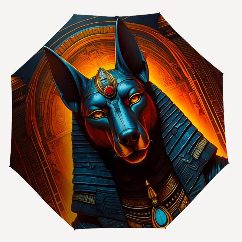 1PC Egyptian deity, Anubis Umbrella-8-Rib Reinforced, Automatic Open, Lightweight & Durable, Cute Fashion Accessory for Outdoor, Beach or Casual Use,