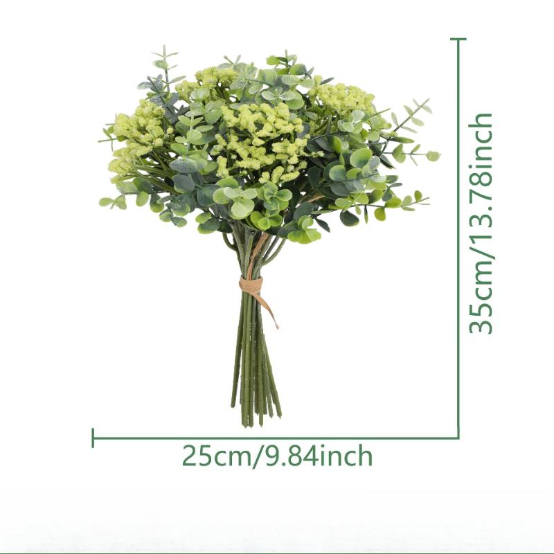 4pcs Plastic Fake Flower Artificial Eucalyptus Gypsophila Bouquet Restaurant Decoration Green Eucalyptus Leaf Simulation Flowers