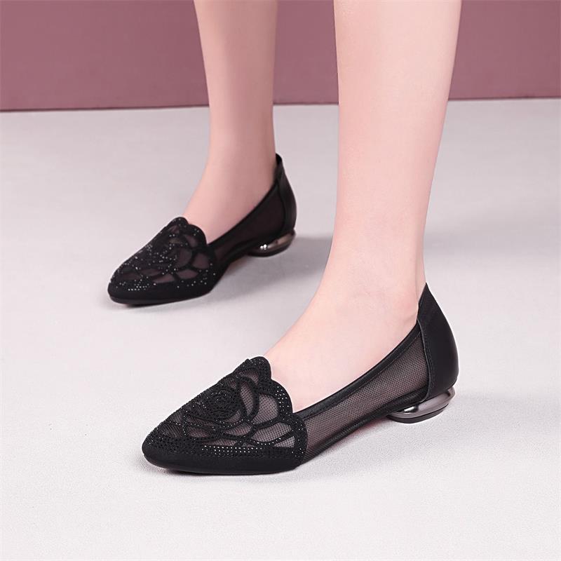 Soft leather single shoes mesh flat bottom hollow flat heel sandals summer  new bag head matte large size 35