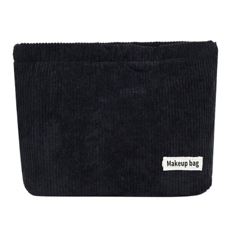 

Luxury Travel Spacious Makeup Bag Corduroy Velvets Zippered Toiletry Case for Daily Use and Trip Cosmetic Organizers чёрный