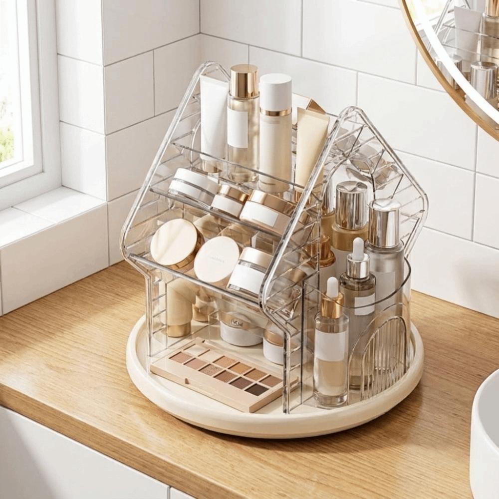 Large Capacity Desktop Cosmetic Organizer Rotating Makeup Brush Storage Box Luxe Pen Holder  Vanity