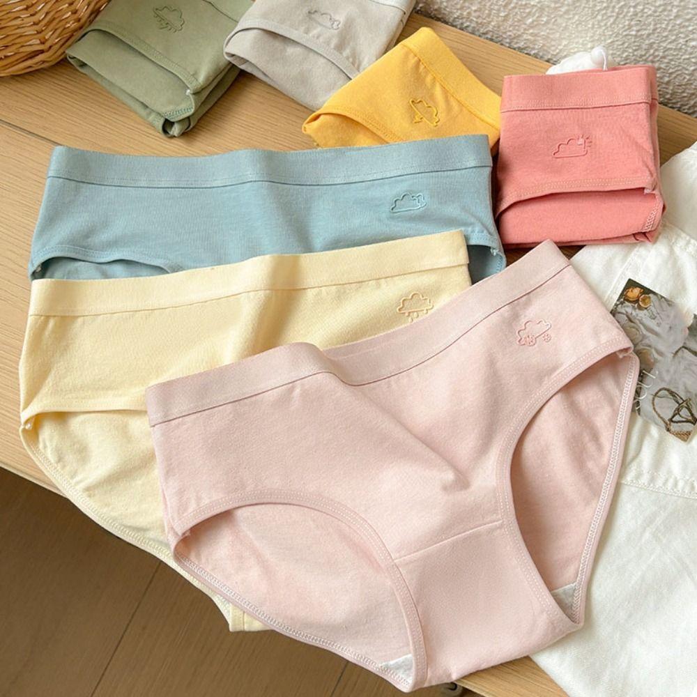 5Pcs Mid Waist Seamless Briefs Cotton Crotch Underwear for Women Soft Solid Color Panties Girl