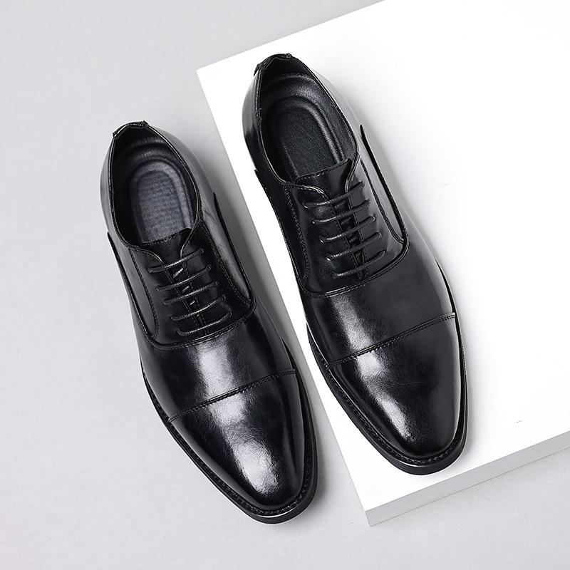 

Мужские кожаные туфли с острым носком в британском стиле, туфли-дерби, повседневные, деловые, свадебные, для жениха, 8038-F 38 чёрный