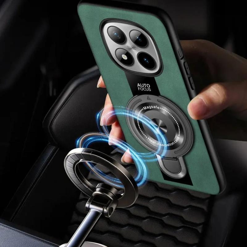 For Magsafe Wireless Charging Case For Redmi Note 15 Pro 5G PU Leather Shockproof Ring Stand Holde Cover For Redmi Note 15 4G