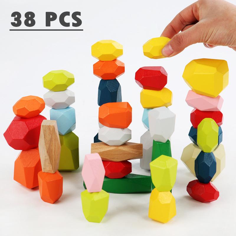 Children Wooden Gem Stone Balanc Building Blocks Educational Toys Creative Nordic Style Stacking Game Rainbow Wooden Toys Gift