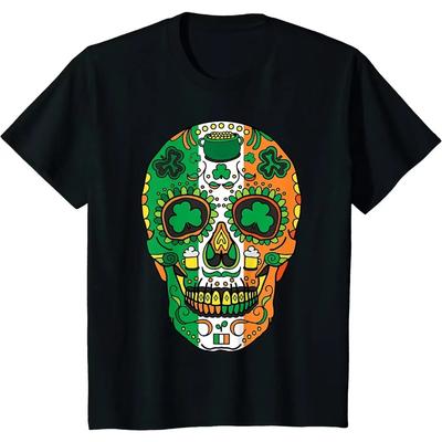 Ιρλανδικό T-Shirt Κρανίο Ζάχαρης Ημέρα του Αγίου Πατρικίου Νέες Αφίξεις 2023 Ανδρικό T-Shirt Oversized T-Shirt Βαμβακερό Καθημερινό Τέσσερις Εποχές Μπλουζάκια