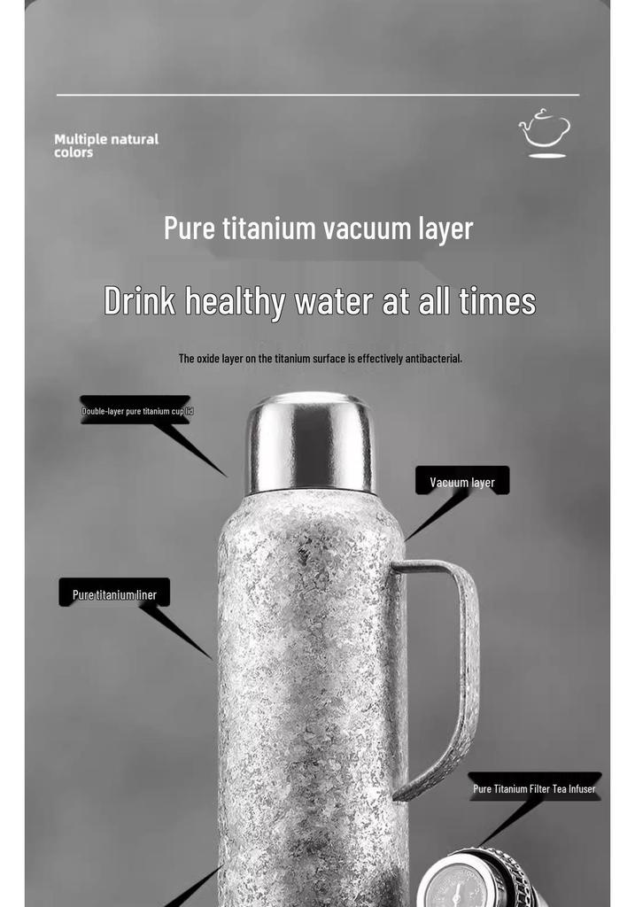 Premium Pure Titanium Double-Layer Insulated Kettle with Large Capacity, Titanium Alloy Inner Liner for Home Use and Stewing Tea.