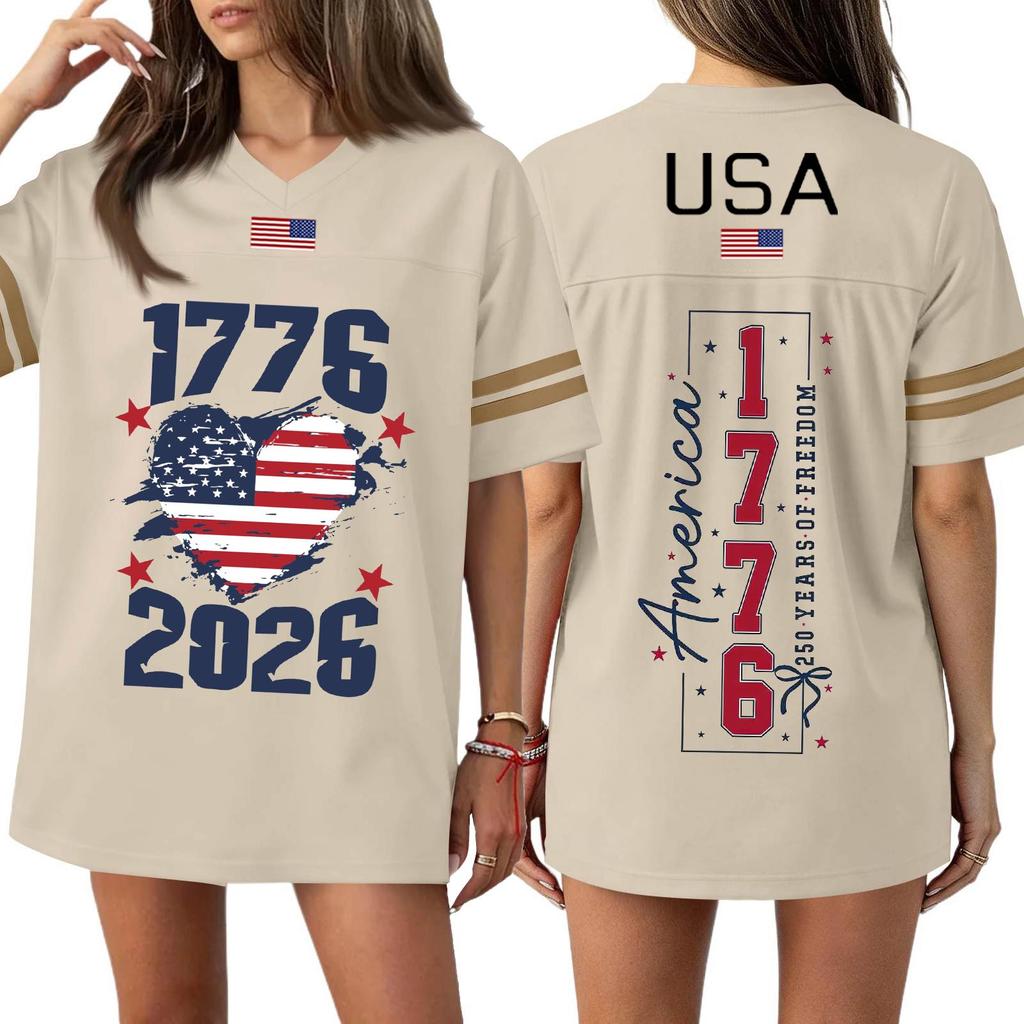 Damen Casual Mode V-Ausschnitt Sport Unabhängigkeitstag Druck Kurzarm Sport T-Shirt Top