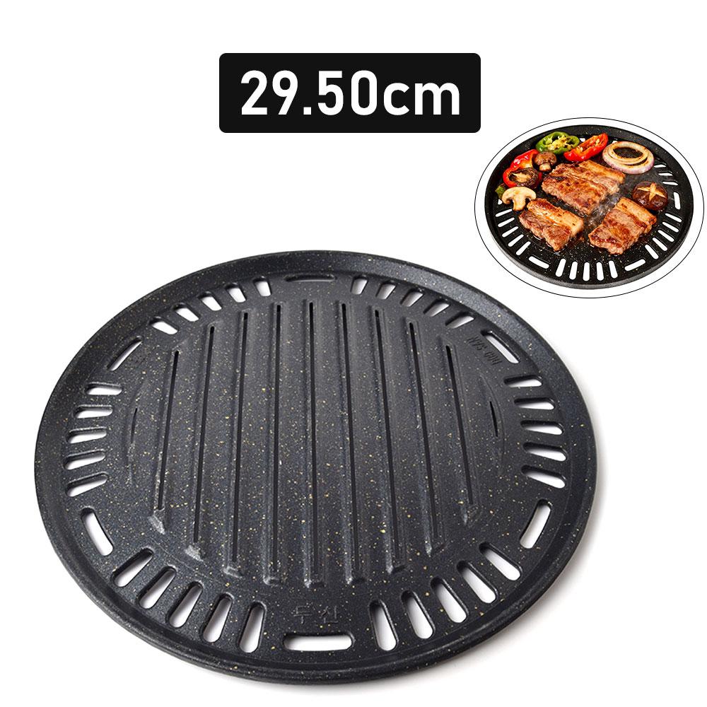 Korean Grill Plate Circular Aluminum Coating Meat Flatbed Triple Flatbed for Camping Board Coal Flatbed Gas and Induction, 295