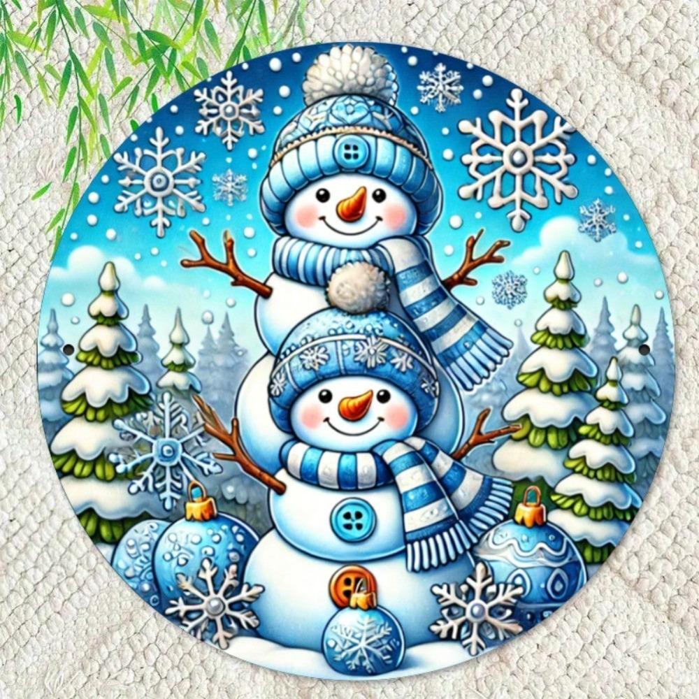 Iron Wall Art Festive Snowman Round Sign Christmas Decor Home Office Gift Holiday Living Room
