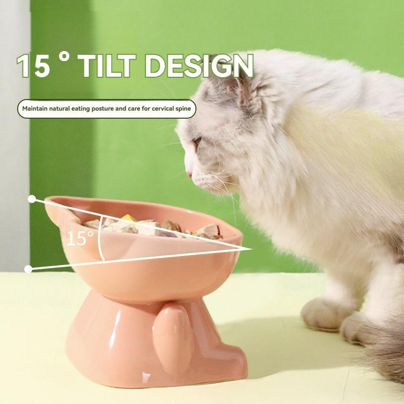 Elevated Cat Bowl, Neck Protection Bowl for Pets, Tilting Design, Cat High Foot Bowl, Cute Cat Bowl for Food and Water