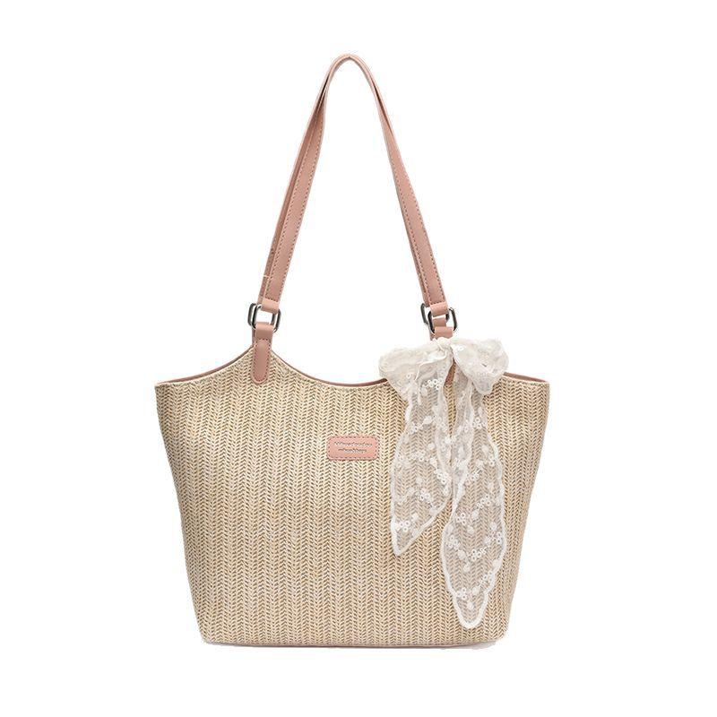 Foreign Silk Scarf Big Bag Women's 2025 New Summer Woven Straw Bag Seaside Beach Bag Large Capacity Shoulder Bag