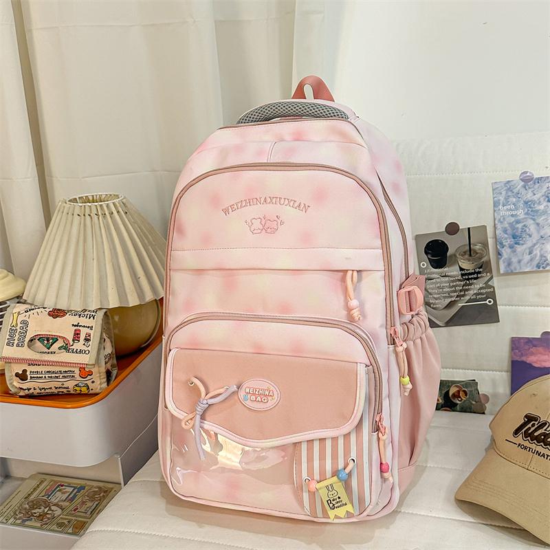 High School Students Lightweight Schoolbag Color Block Large Capacity Backpack