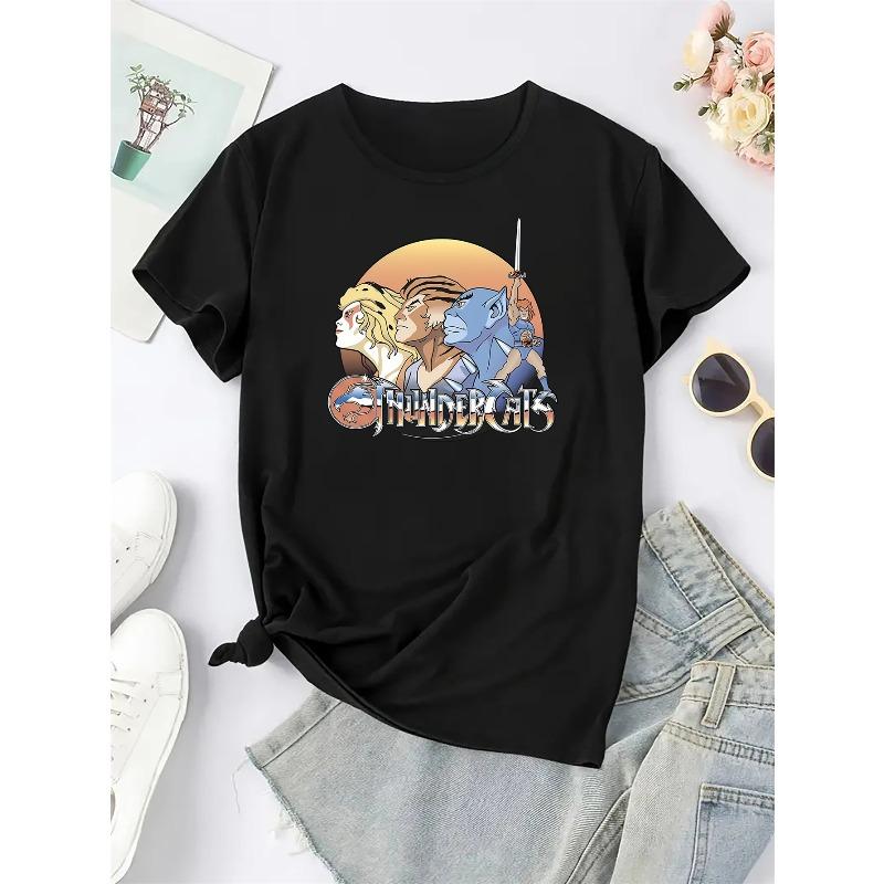 Women's Cartoon Graphic Fashion Round Neck Casual Sporty Short Sleeve T-Shirt Top
