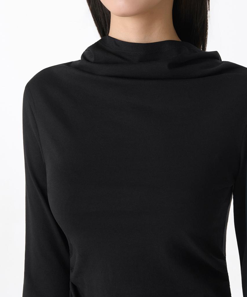 Women'S Drape Hooded Long Sleeve T-Shirt [Black]