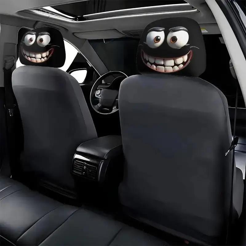 2pcs Face Printed Car Pillowcase Soft Comfortable Decorative Cushion Cover Auto Seat Headrest Washable Polyester Fabric