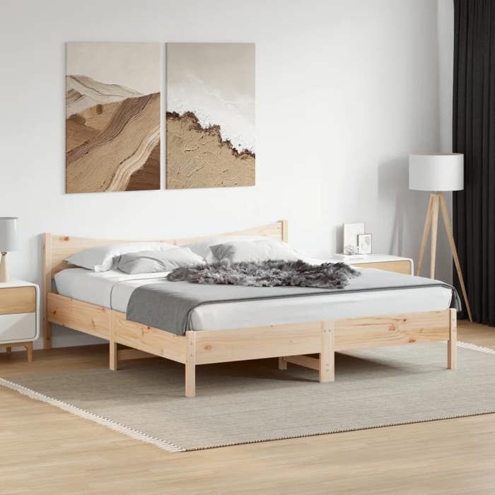 VidaXL Bed Frames with Headboard, Double Bed with Slat Base, Adult Bedroom Bed, Modern, 200x200 Cm Wood of 3216357
