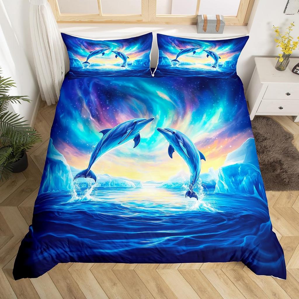 Cute Animal Duvet Cover Set Twin Queen Rabbit Fox Rustic Bedding Set, Starry Sky Galaxy Northern Lights Dreamy Comforter Cover
