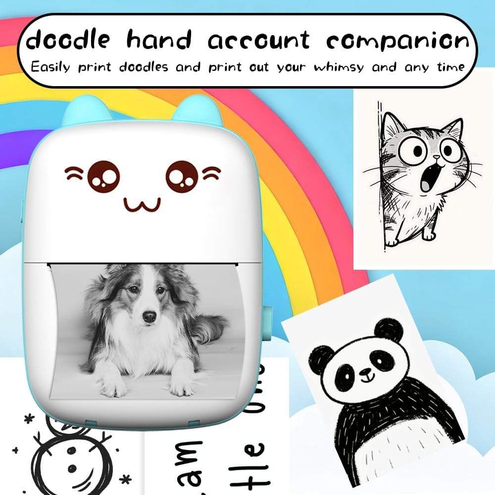 Mini Thermal Printer, Wireless Bluetooth Printer for iOS Android, 13 Roll Printing Paper, Portable Receipt, Inkless Photo Picture QR Code Receipt List