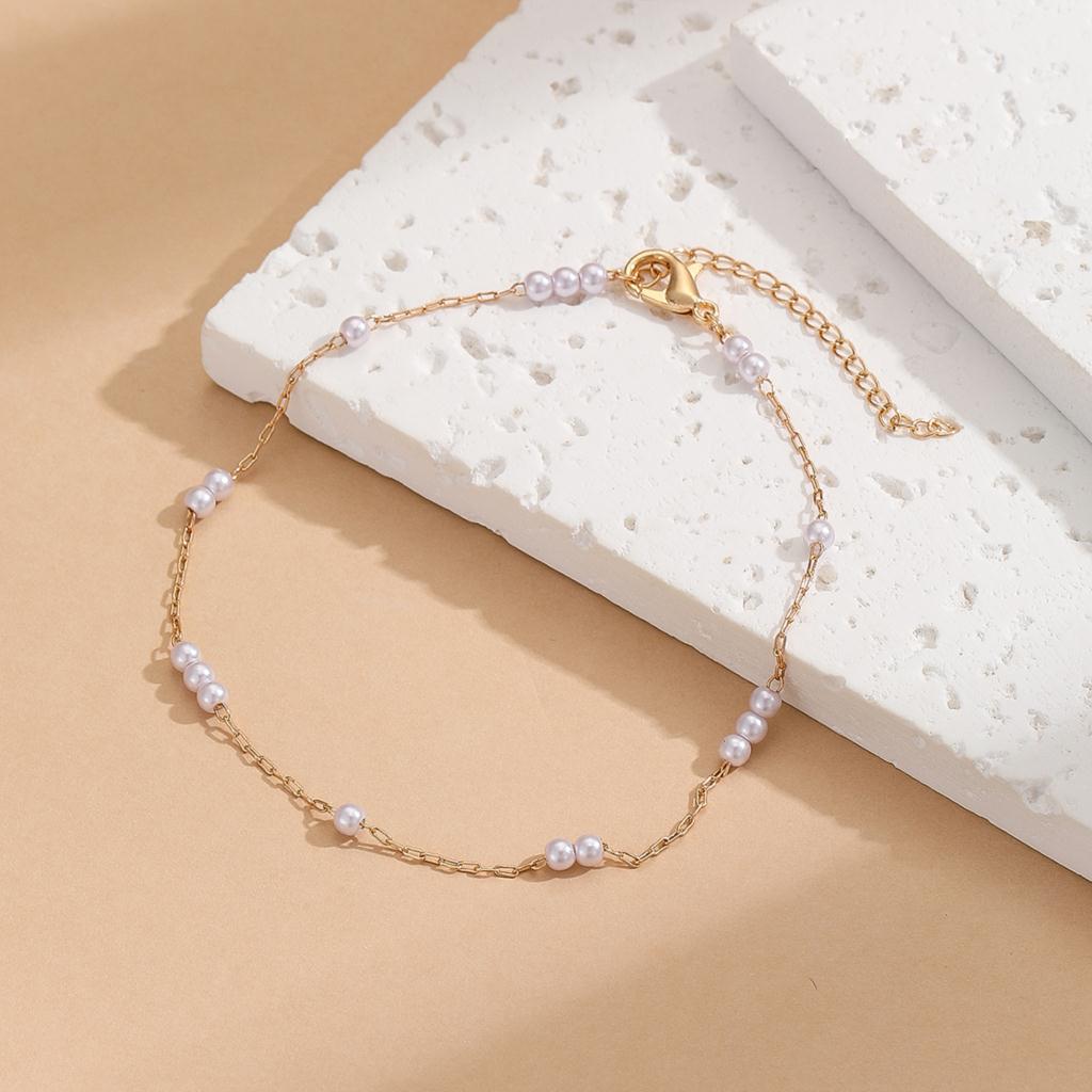 Kinitial Exquisite and Fashionable Laser Plated Ankle Chains, Fresh Water Small Pearls As an Anniversary Gift for Her
