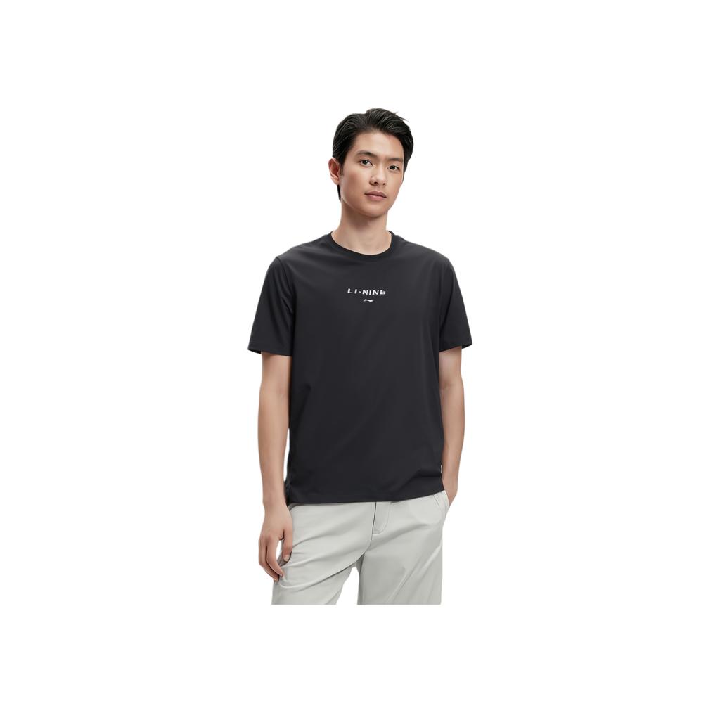 Li-Ning Fitness Series Simple Solid Color Round Neck Pullover Short Sleeve T-Shirt Men Tops Black ATSV115-1