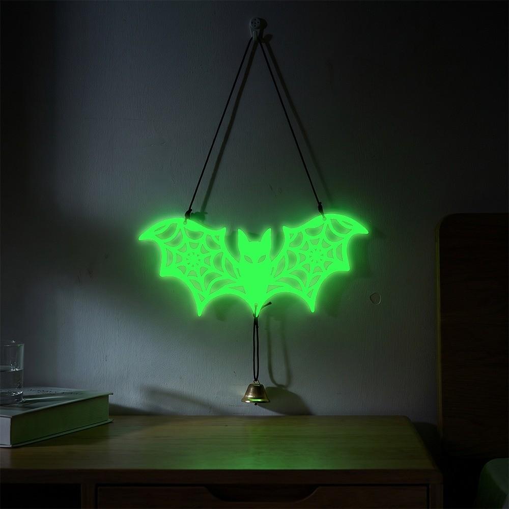 Wooden Bat Door Pendant Glowing Bat Wall Art Hanging Halloween Luminous Bat Ornament Living Room