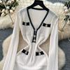 Spring Autumn Women V-neck Full Sleeve Knitted Sweater Party Mini Short Pullover Mermaid Dresses