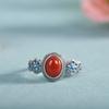 Adjustable Open Flower Ring With Antique-Style Red Agate Inlay Vintage Boho Womens Jewelry