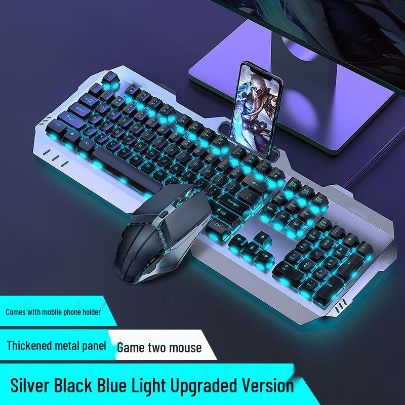 Silent Mechanical-Feel Wired Keyboard & Mouse Gaming Set (3-Piece, Universal for Computers & Laptops)