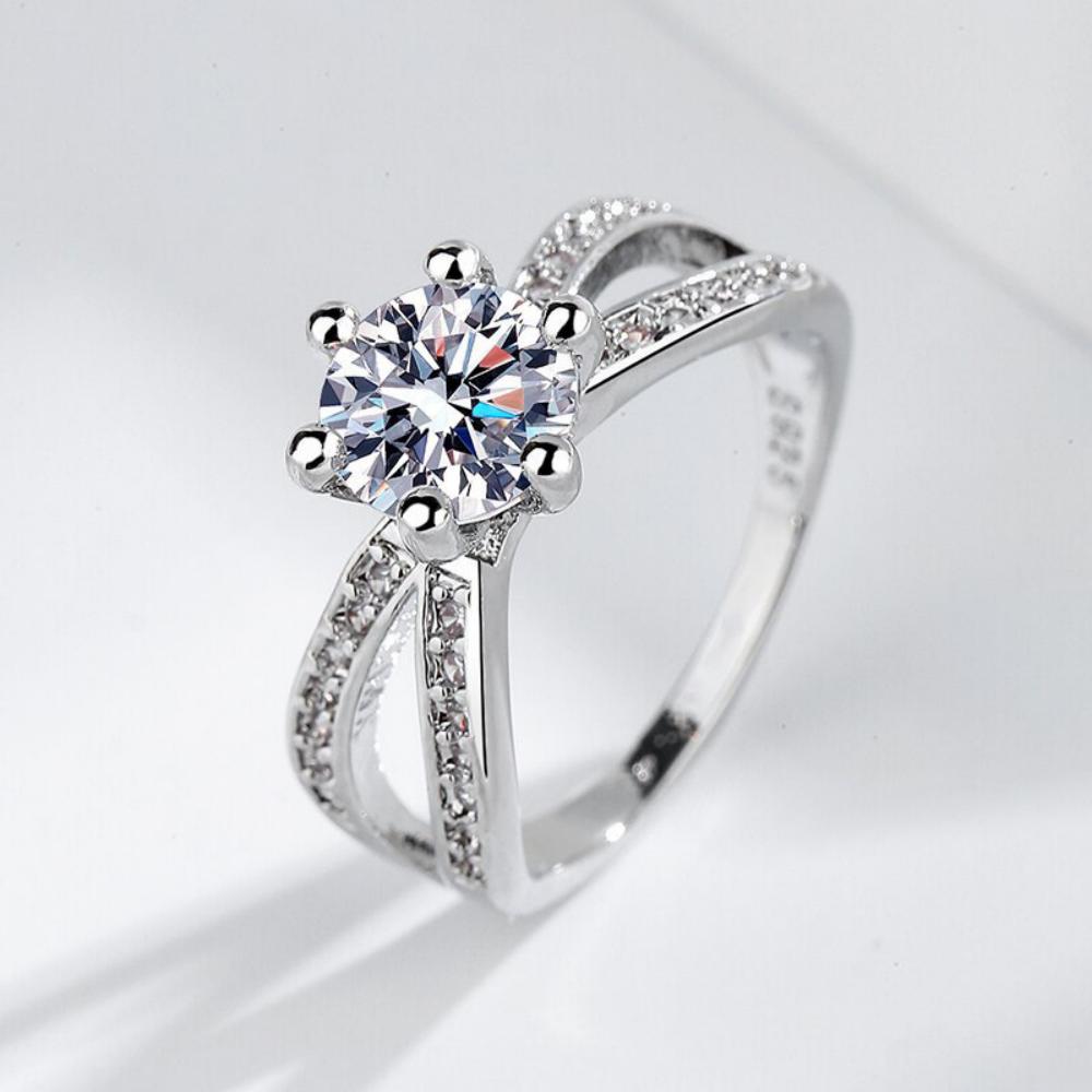 925 Sterling Silver Ring Inlaid With Aaaaa Round 1 Carat Zircon Women's Fashion Birthday Wedding Valentine's Day Jewelry Gift