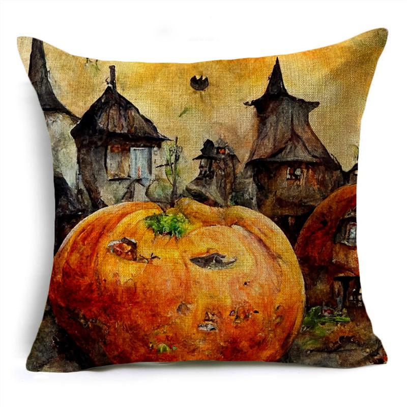 Halloween Interesting Pumpkin Lantern Series Castle Linen Throw Pillowcase Decorative Cushion Cover For Sofa Livingroom Party