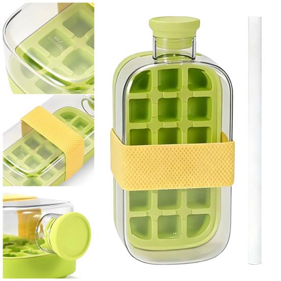 2 In 1 Ice Cube Mold Flexible Silicone Bottom Twist Demoulding Ice Tray with Straw Ice Cube Tray And Water Bottle Leakproof Portable Ice Water