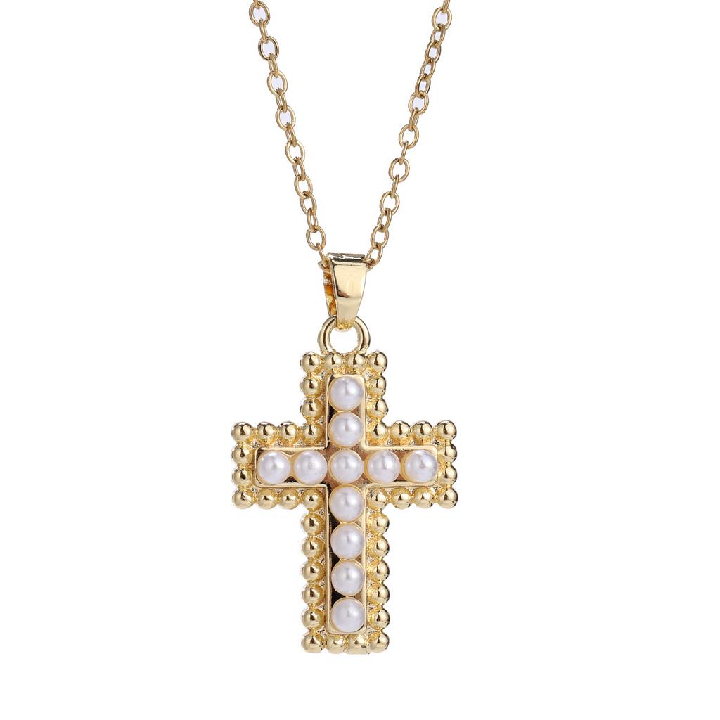 Retro Cross Pendant O-shaped Chain Micro-inlaid Zircon Necklace Sweet Light Luxury High-end Clavicle Chain
