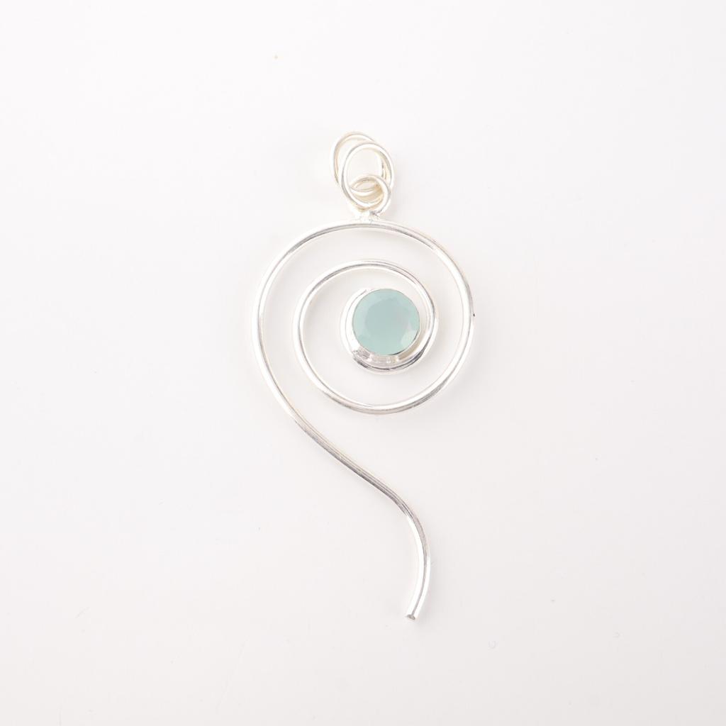 Artisan Aqua Chalcedony Gemstone Pendant 925 Sterling Silver Handcrafted Jewelry PP-42-2