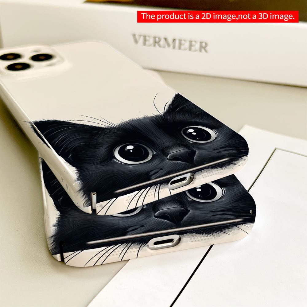 2DFlat Black Cat Eyes Cute Phone Case All Inclusive Film Hard Phone Case, Compatible with iPhone 18 Pro Max 17 16 15 14 13 12 11
