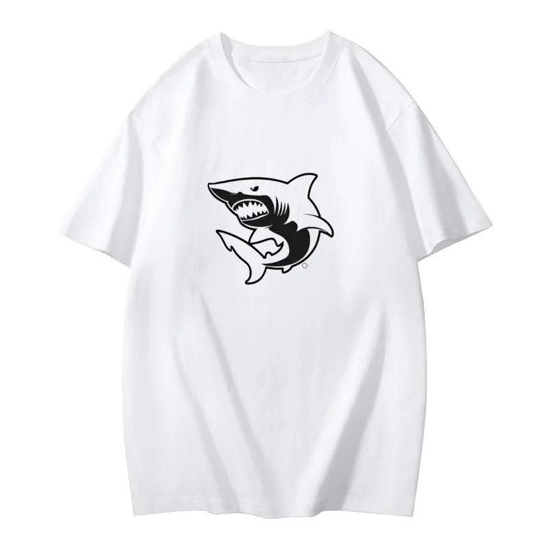 HOT SALE Soft Comfortable Cotton T-shirt Comfortable Fit Shark Illustration Summer Short Sleeve Harajuku Street Wear Top T-shirt
