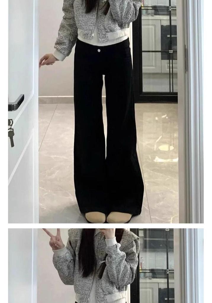 Plus Size Black Micro-Flare Jeans with Velvet Lining for Women - Elastic Wide-Leg Slimming Pants for Autumn/Winter