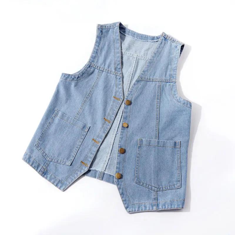Giacca Gilet Primavera Estate Gilet di Jeans Cappotto Corto Senza Maniche Largo da Donna Gilet Chaleco Mujer