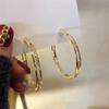 Golden Round Crystal Hoop Earrings for Women Bijoux Geometric Rhinestones Earrings Statement Jewelry Party Gifts