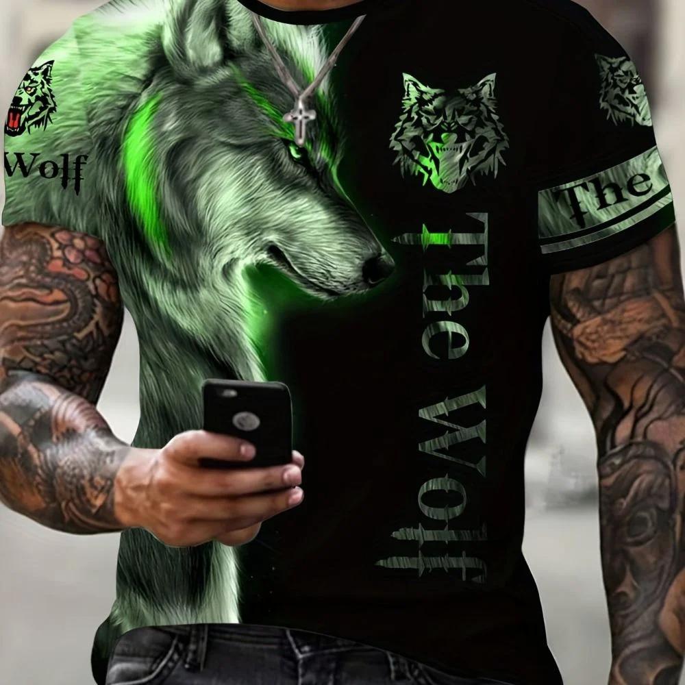 New Wolf T-shirt For Men 3D Animal Print Pullover O Neck Casual Short Sleeve Tees Fashion Street Sweatshirt Male Oversized Tops