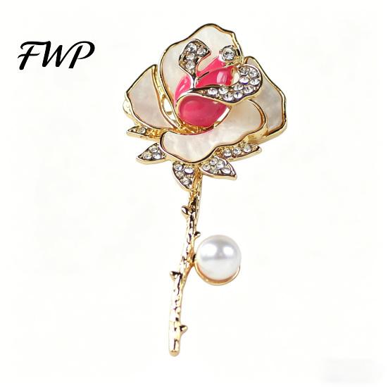 Vintage Style Brooch Pin Three-Dimensional Rose Shape Enamel Drip Technology Dress Accessory with Rhinestone Faux Pearl Inlay Suits Coats Dresses 1pc