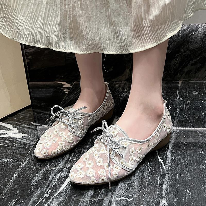 Mesh single shoes women's flat bottom new bow Mary Jane shoes soft sole breathable beanie shoes