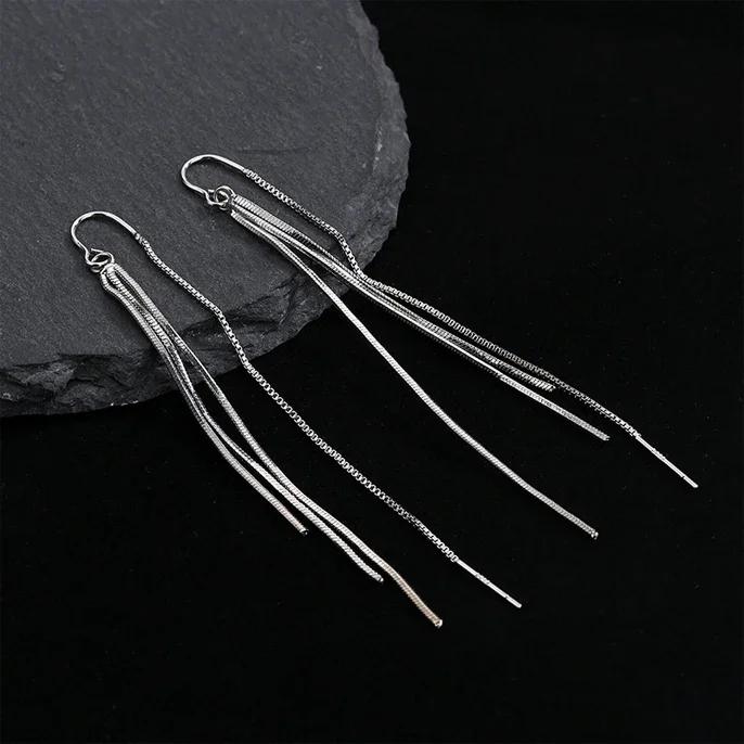 PONYKISS  Sterling Silver Chains Tassels Drop Earrings for Women Geometric Fine  Minimalist Trendy Accessories