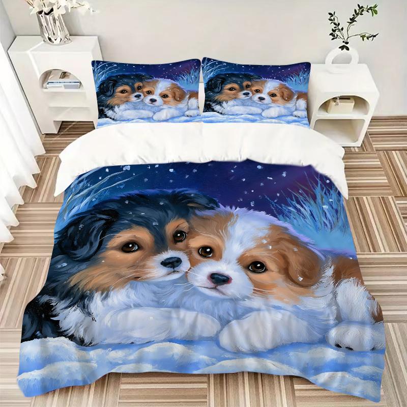 3Pcs Winter Puppies Snow Bedding Sets For All Sizes New 3D Printed Bed Cover Comforter Duvet Cover Pillowcase Bedroom Decoration