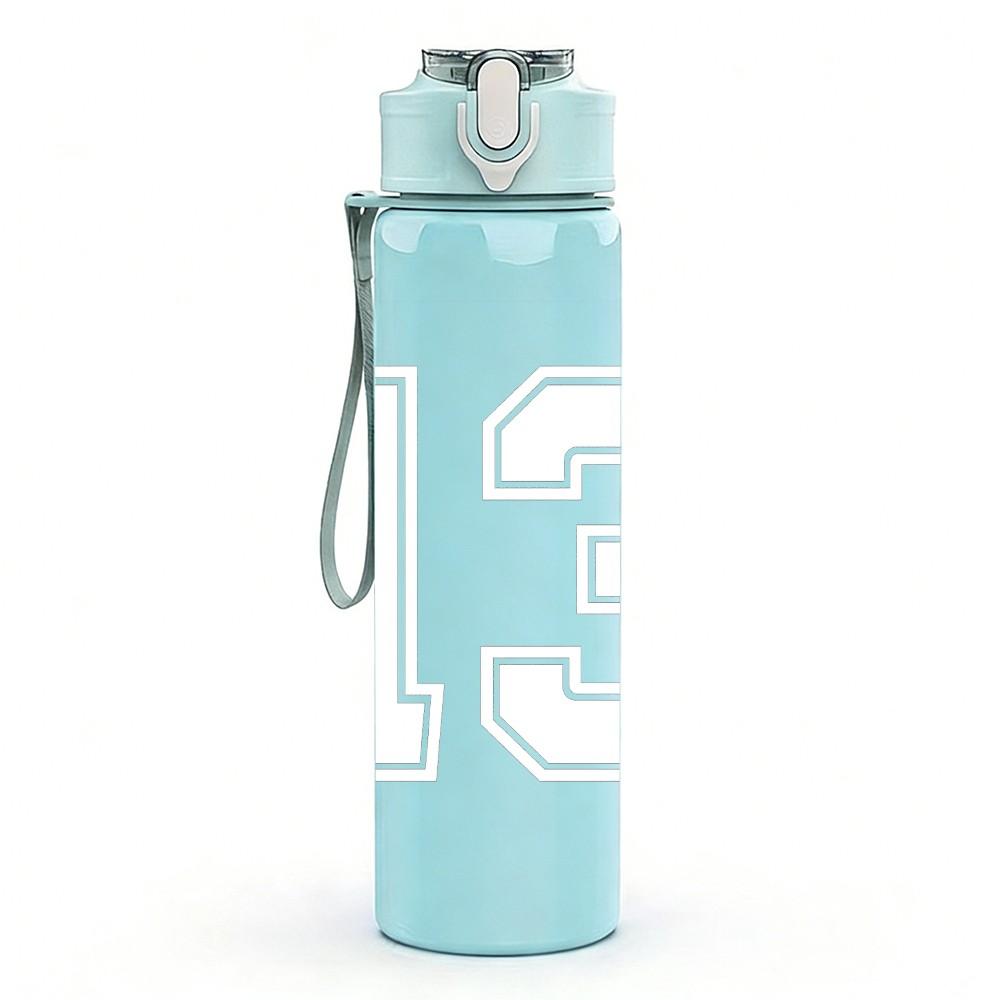 1PC Number Thirteen White Pattern 750ml Color Plastic Sports Water Bottle Leakproof Flip Straw Lid Suitable for Sports Office Home Use
