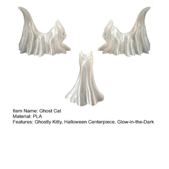3 Pcs Ghost Cat Figurine Glow-in-the-Dark Ghost Kitten Statue Halloween Ghost Decoration