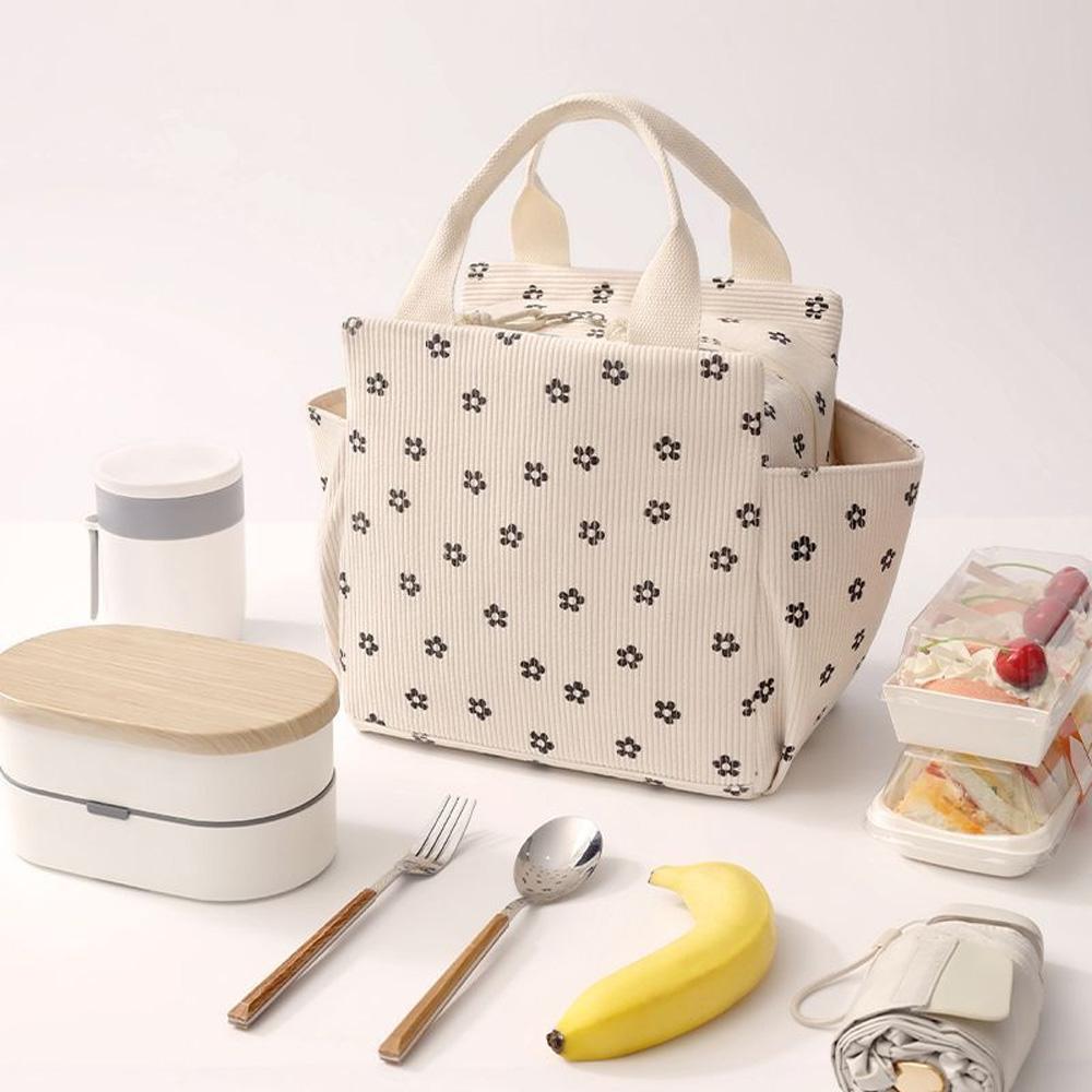 Printed Handheld Lunch Bag Insulated Lunch Box Portable Picnic Bag Outdoor Insulation Bag Reusable Leak-proof Large Refrigerated Bags